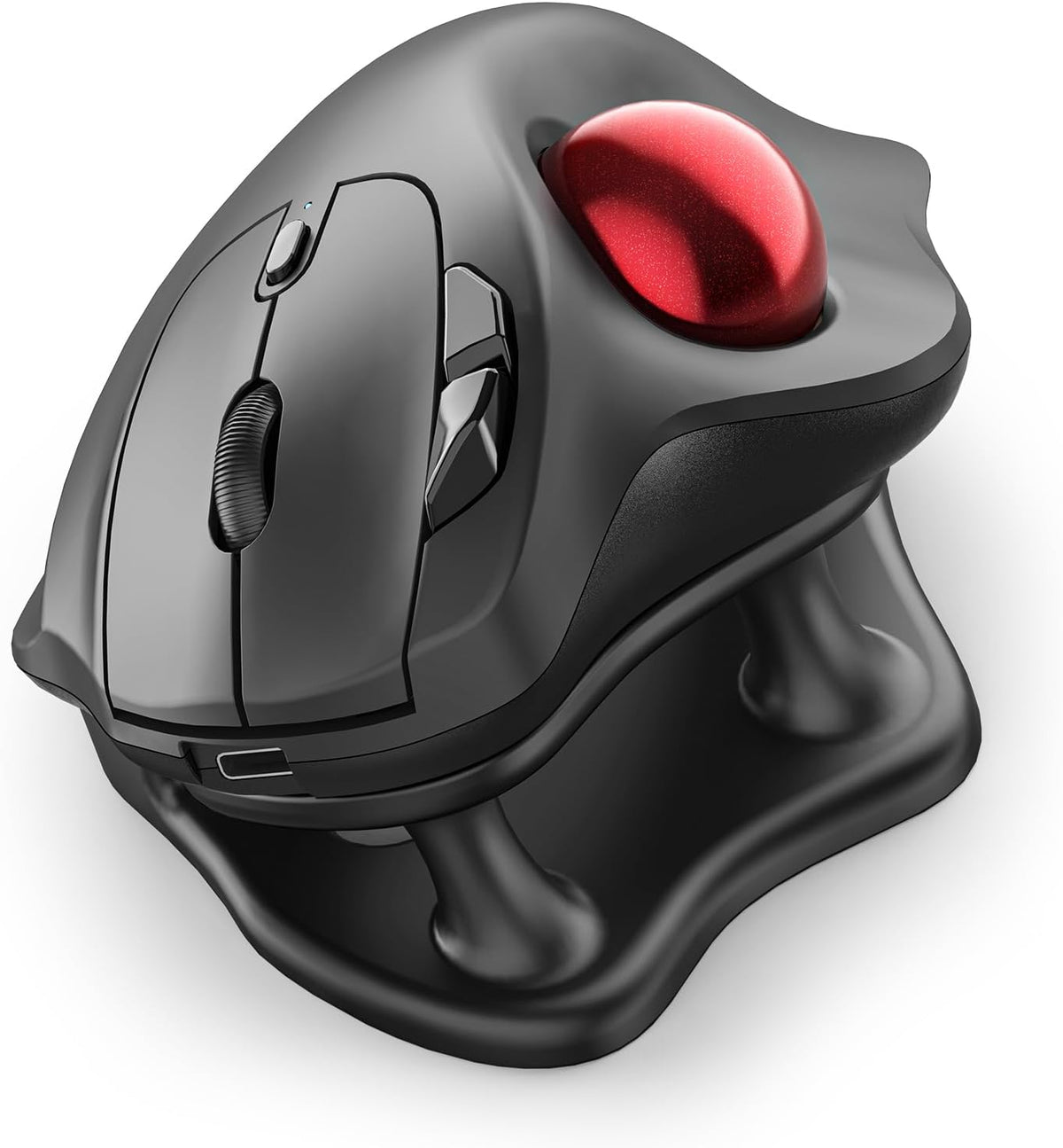 Ratón inalámbrico con trackball Nulea M511, recargable, ergonómico, con control para el pulgar y soporte inclinable, seguimiento suave y preciso, conexión para 3 dispositivos (Bluetooth o receptor USB), para PC/Mac/portátil - Rojo