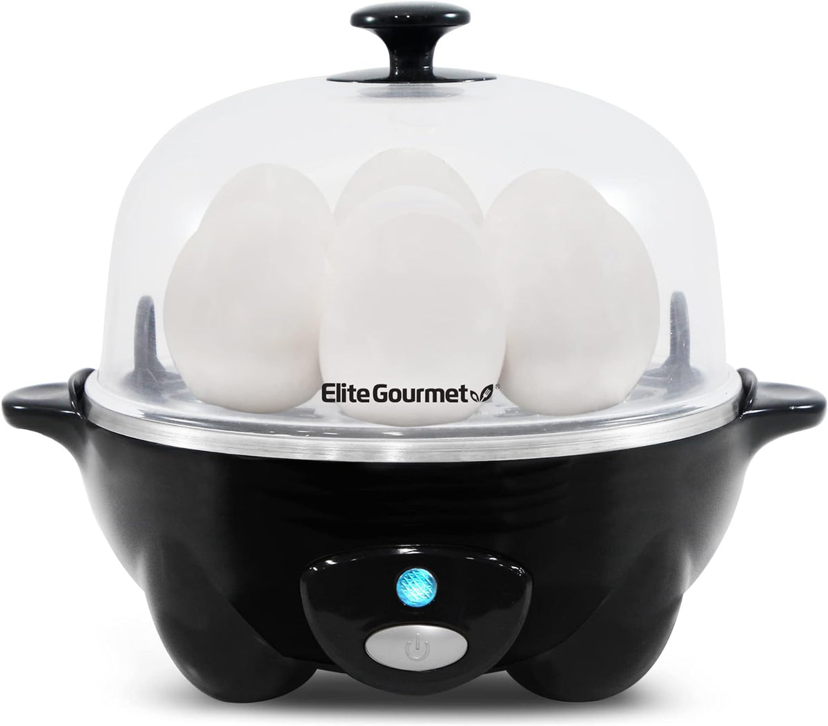 USADO-Cocedor de huevos rápido Elite Gourmet EGC-007B#, 7 huevos fáciles de pelar, duros, medianos y pasados por agua, escalfador, máquina para hacer tortillas, apagado automático, alarma, folleto de 16 recetas, negro