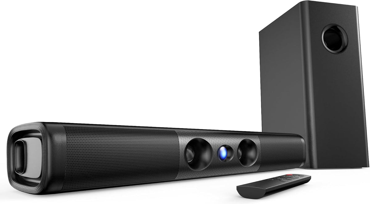 Barra Sonido RIOWOIS para TV Inteligente, 3.1 Canales, Subwoofer Alámbrico, 100W Graves Profundos, TV-ARC/Óptico/AUX/Bluetooth 5.3, Sonido Envolvente