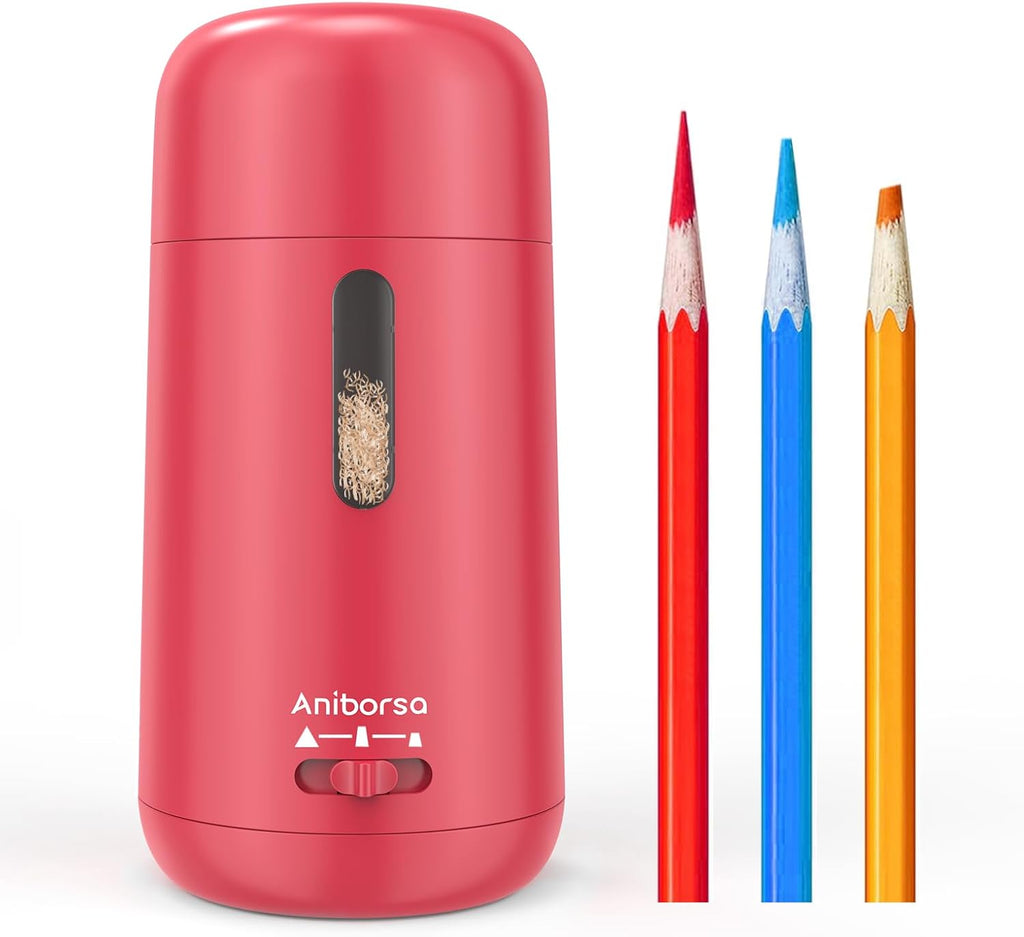 Sacapuntas eléctrico automático Aniborsa alimentación automática parada automática eyección automática recargable para aula hogar escuela oficina rosa rojo