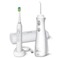 Cepillo de dientes eléctrico inalámbrico Waterpik Pearl y Sensonic recargable, con irrigador bucal incluido. Cuidado dental completo para dientes, encías, aparatos de ortodoncia y viajes. Aprobado por la ADA. Color blanco.