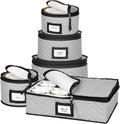 USADO Set Organizador de Vajilla 5 Piezas | Cajas Acolchadas de Microfibra para Platos, Vasos, Tazas y Platillos | con Divisores para Guardar hasta 12 Piezas | Gris