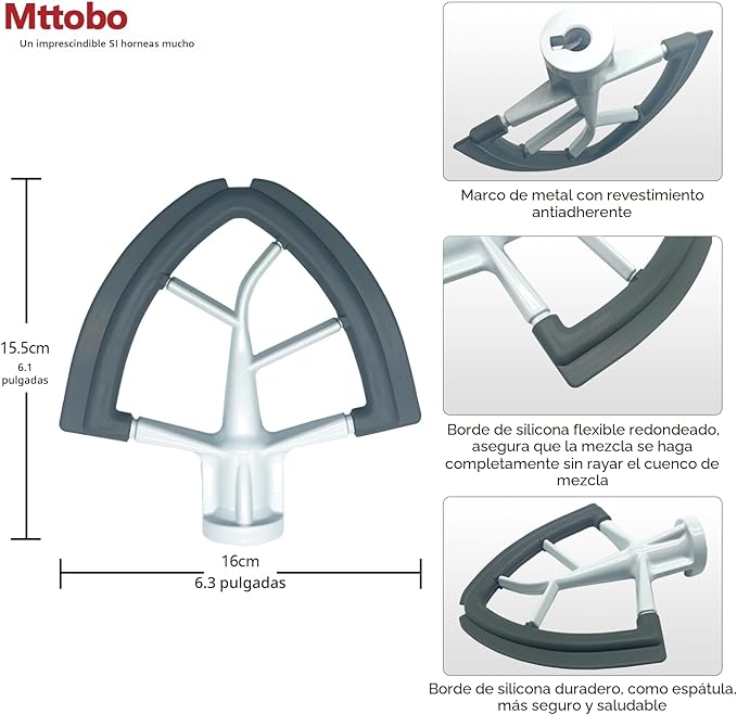 tidor de borde flexible para KitchenAid de 4.5/5 cuartos de galón con cabezal inclinable, accesorio para batidora KitchenAid, con bordes de silicona para accesorios y complementos de KitchenAid