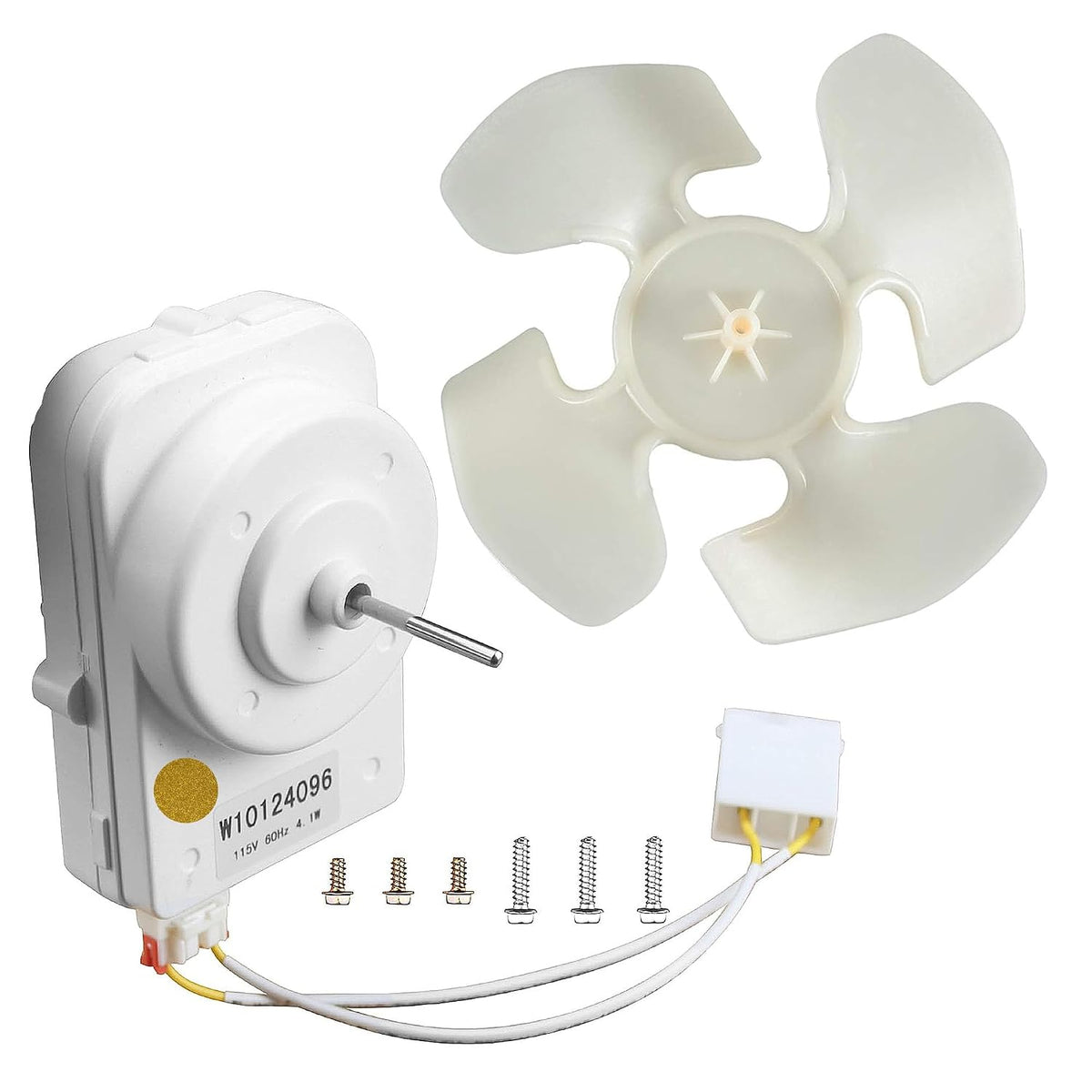 Incompleto (Faltan Tornillos) - Kit Motor Ventilador Condensador Refrigerador W10124096 W10130108 W10204250 - Compatible con Whirlpool, KitchenAid & Kenmore, con Motor, Aspa, Arnés y Ferretaría, Reemplazo 2188727 2188538