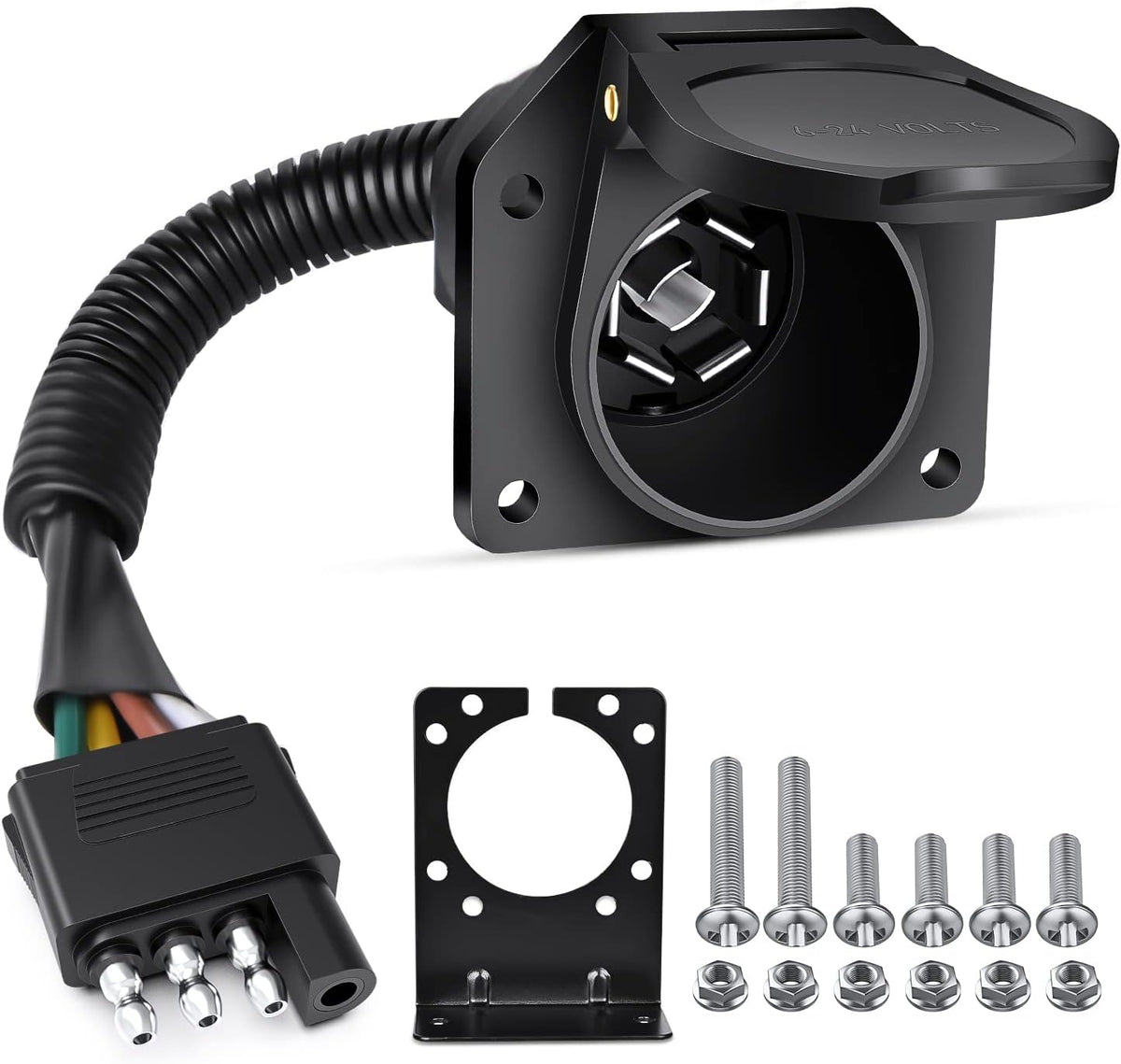 Nilight Adaptador de Remolque 4 Vias Plano a 7 Vias Redondo, Arnes de Cableado 4 Pin a 7 Pin con Soporte de Montaje, para RV y Camion ( ARTICULO VIENE COMO SE MUESTRA EN LA SEGUNDA IMAGEN )