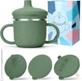 Vaso Antiderrame BUSOHA 3 en 1 de Acero Inoxidable 8oz – Para Bebés y Niños Pequeños, Apto Lavavajillas, Color Verde Oscuro