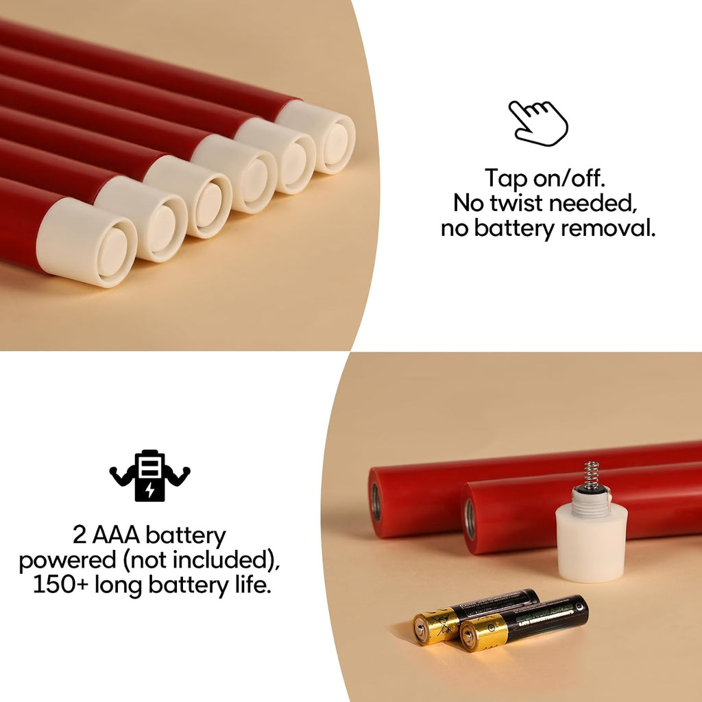 Velas rojas sin llama con control remoto, velas de cera a pilas, parpadeantes para decoración de Navidad, juego de 6 unidades