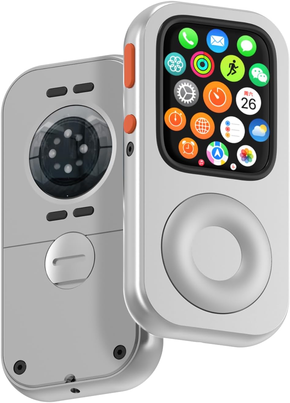 Funda protectora de aleación de aluminio WGP RePod para Apple Watch Series 7/8/9, estilo retro iPod con diseño de rueda de clic (45 mm, plata)