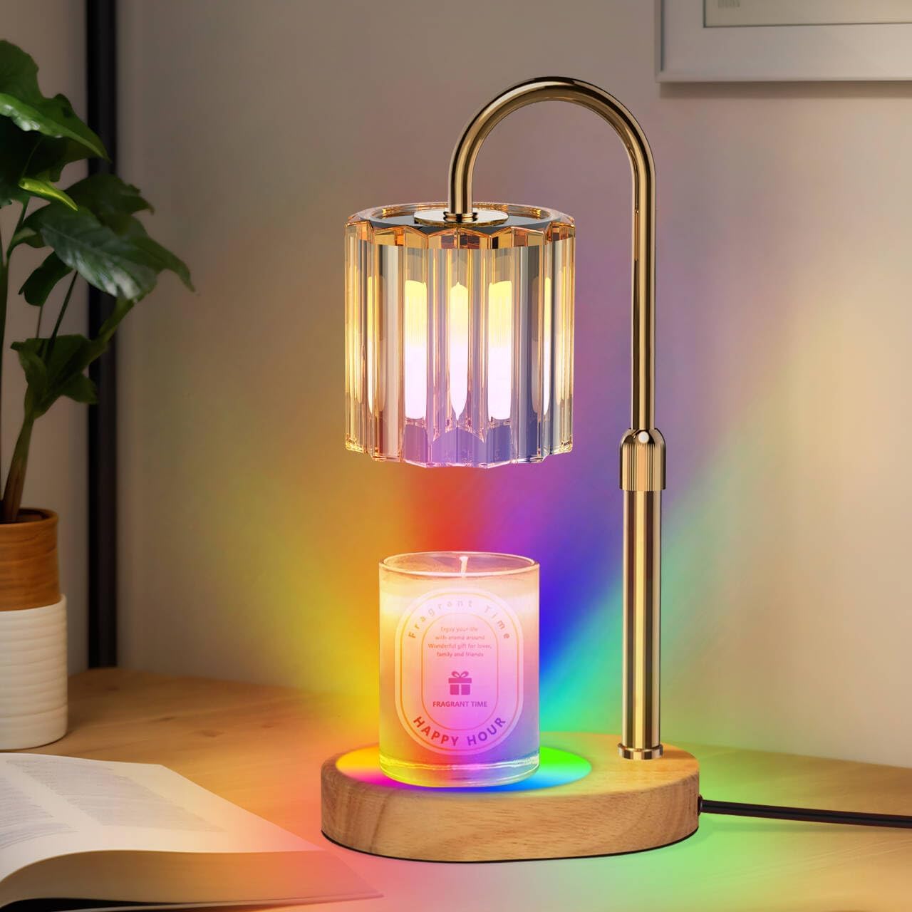 Lámpara calentadora de velas Lukasa con luces LED RGB, temporizador y regulador de intensidad, altura ajustable, regalo de inauguración de casa, decoración para el hogar, regalo para mamá, calentador de cera para velas perfumadas en frasco. 
