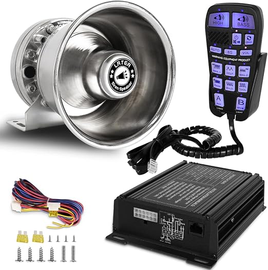 Sirena de Emergencia Upgrade 250W — Sistema PA Multitonos con Control Manual y Micrófono para Vehículos