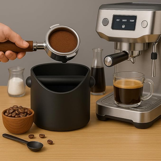 Caja de Golpe para Café, 11.7 cm, Caja de Golpe de Molido de Espresso Estilo Barista, Varilla de Golpe de Plástico Extraíble, Base Antideslizante, Accesorio para Máquina de Espresso (Negro)