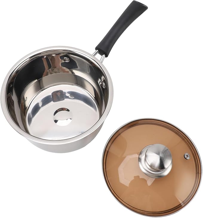 Olla Pequeña Cacerola de Acero Inoxidable 5.5" | Sartén para Leche, Sopa y Papillas | Mango Único Antiquemaduras | ⚠️ Manchas Interiores