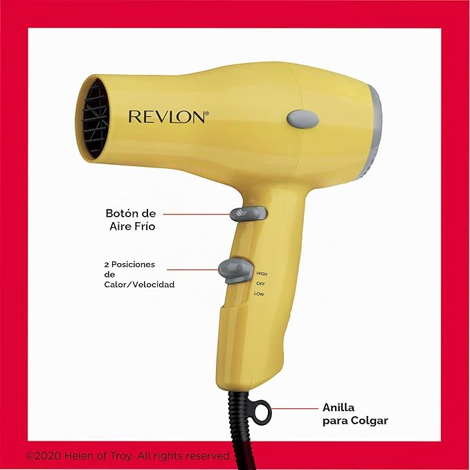 REVLON Secador de pelo compacto | Diseño ligero de 1875 W, perfecto para viajes, (amarillo)