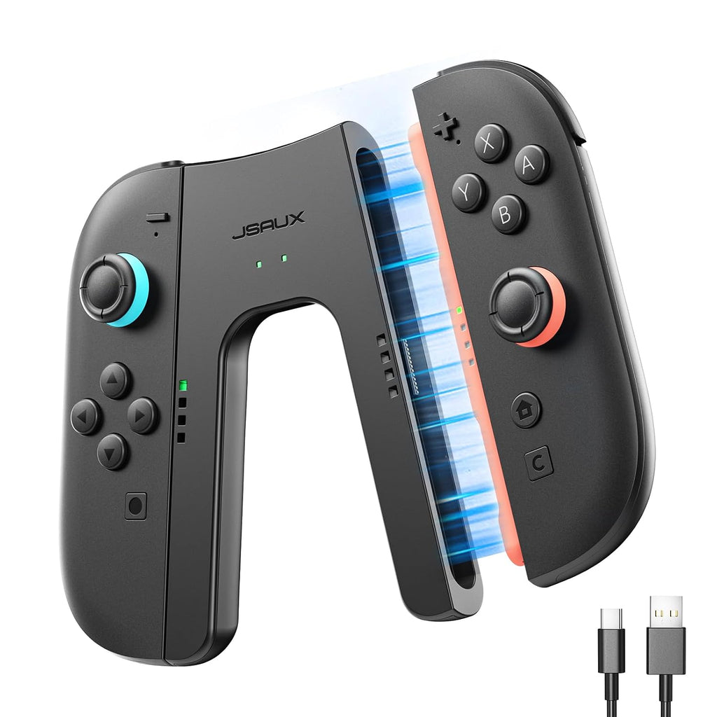 Soporte de carga JSAUX para Switch 2, controlador con agarre magnético compatible con mandos de Switch 2, juega mientras cargas con indicador LED y cable de carga de 1,5 m/4,9 pies - Negro