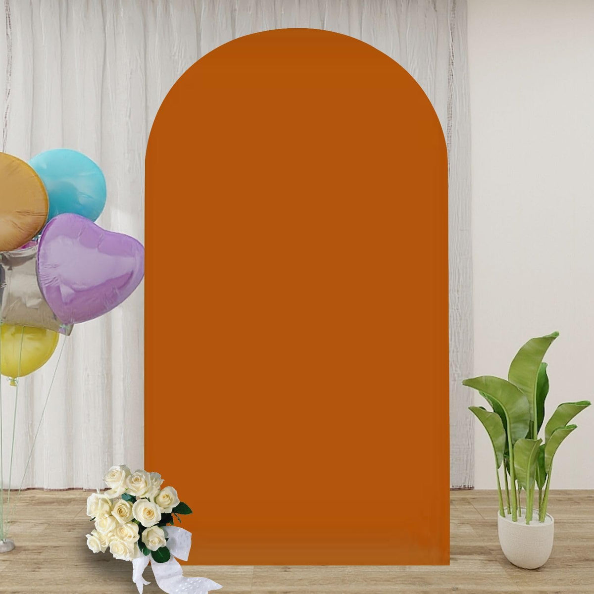 Cubierta para arco de boda de 2,2 m (7,2 pies) de tela elástica con parte superior redonda, color naranja quemado, cubierta elástica para soporte de fondo para decoración de bodas y fiestas de cumpleaños.