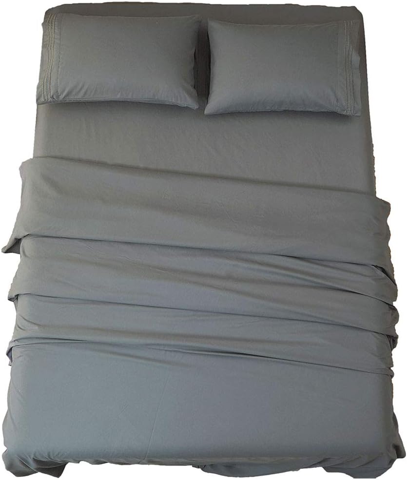 Sábanas Sonoro Kate Queen 4 Piezas | Microfibra 1800 Séries, Bolsillo Profundo 16", Antiarrugas, Hipoalergénicas, Gris Oscuro