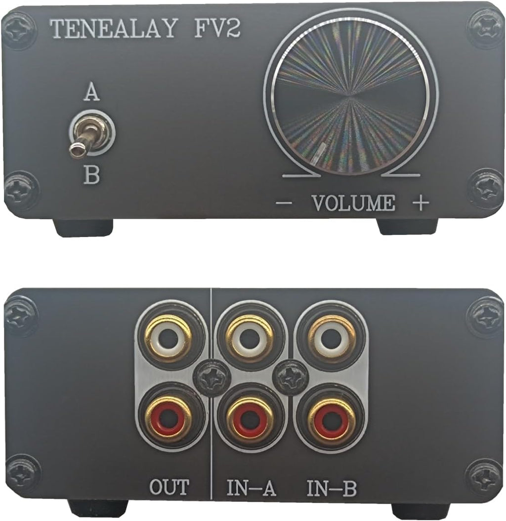 Preamplificador Pasivo TENEALAY HiFi RCA | Preamp Estereo con Control de Volumen | Selector de Audio A/B FV2