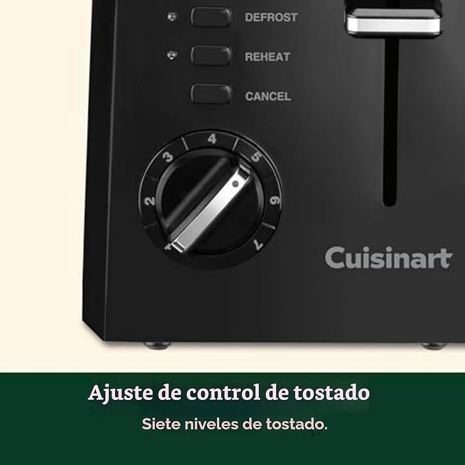 Tostadora Compacta Cuisinart CPT-122BK 2 Rebanadas – Rápida, Eficiente y Fácil de Usar | Negro