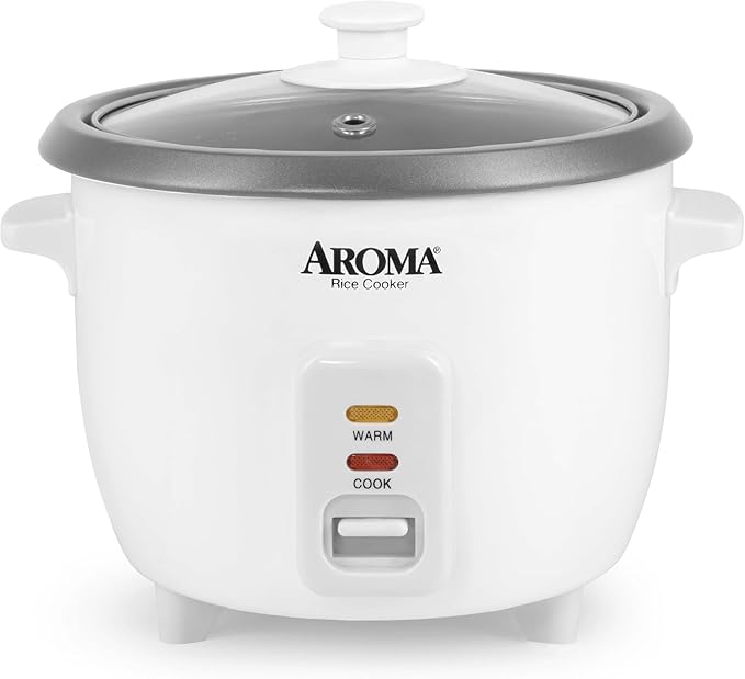 AROMA® Arrocera, 3 Tazas (Sin Cocinar) / 6 Tazas (Cocidas), Arrocera Pequeña, Cocedor de Avena, Preparador de Sopas, Mantener Caliente Automático, 1.5 Qt, Blanco, ARC-363NG