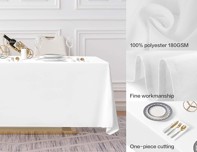 Surmente 90 x 132-Inch Rectangular Polyester Tablecloth Weddings, Banquets Restaurants(White)