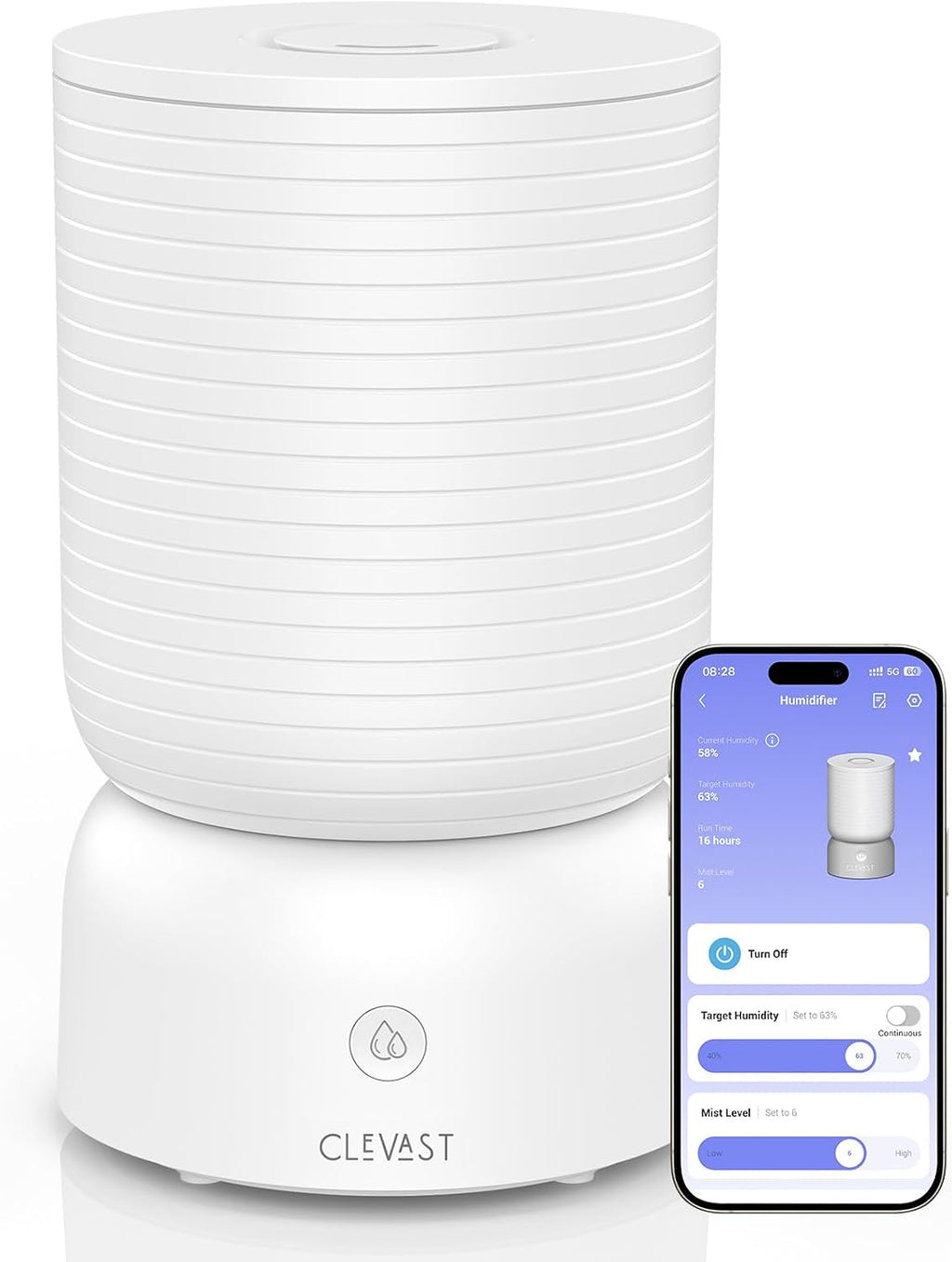 Humidificador inteligente de vapor frío CLEVAST de 4 litros para dormitorio, 4L