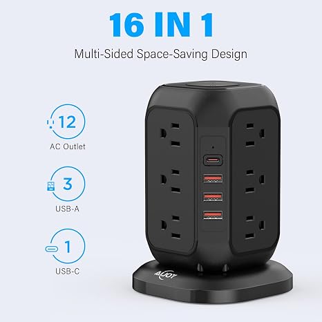 AiJoy Regleta de alimentación con cable de 16.4 pies y regleta de alimentación con puertos USB C, estación de carga USB con protección contra sobrecarga, sala de estar, oficina, dormitorio