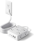 Cable de extensión de 10 pies con múltiples tomas, tira de alimentación con protector de sobretensiones de enchufe plano, cable de 10 pies de largo, 8 salidas y 4 puertos USB