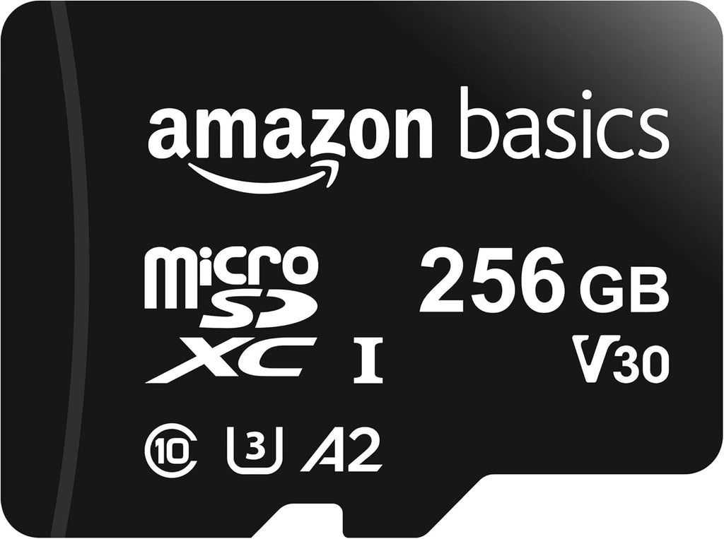 Basics Micro SDXC Memory Card with Full Size Adapter, A2, U3, Read Speed up to 100 MB/s, 256 GB, Black