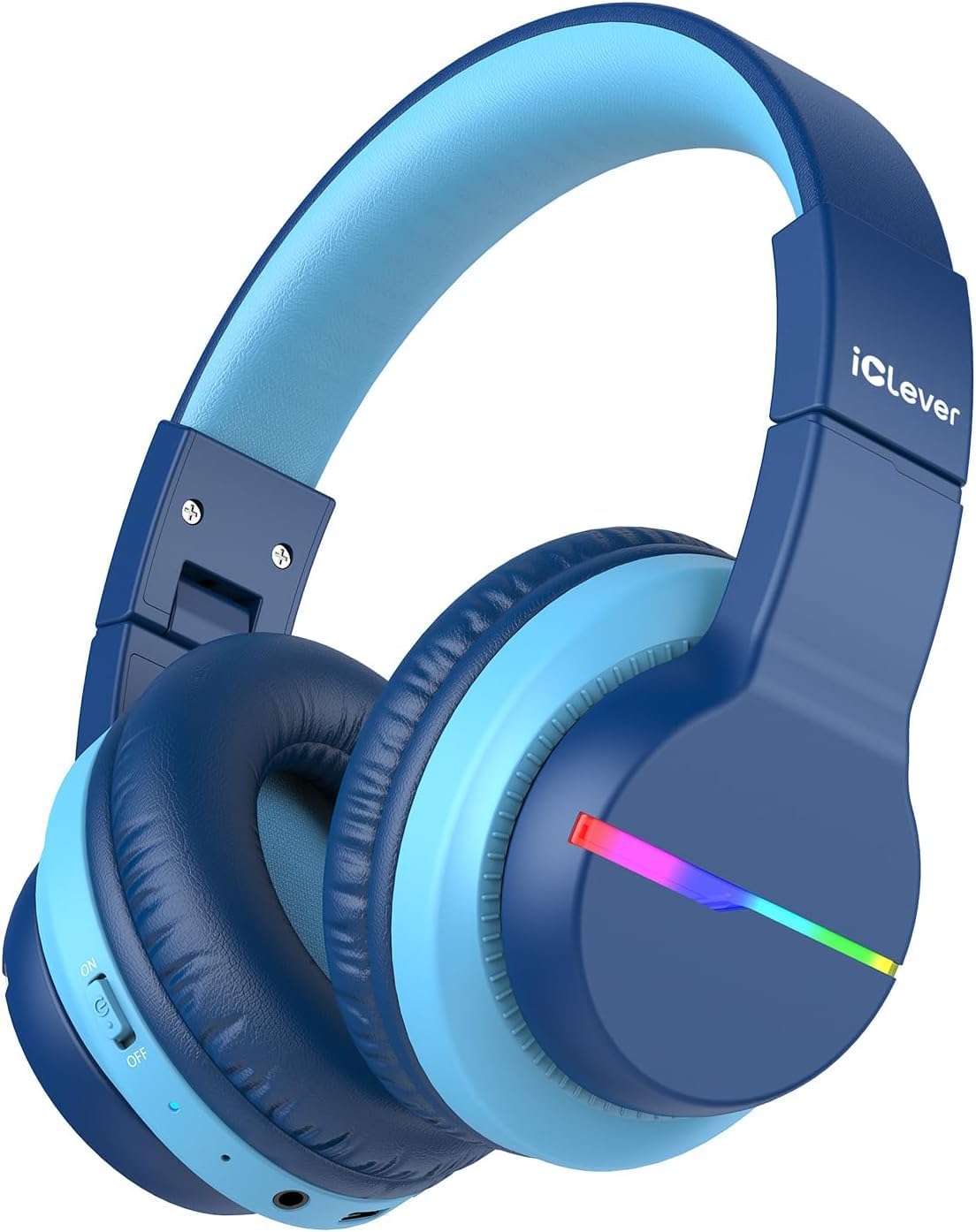 iClever BTH12 Audifonos Bluetooth para Ninos | Luces LED de Colores, Volumen Seguro 74/85dBA, 85h de Bateria, Carga Rapida, Bluetooth 5.2, Microfono | Azul