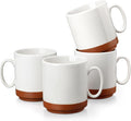 MALACASA Juego de 3 Tazas de Cafe Grandes de Gres, 350ml Tazas Desayuno Grande, Tazas de Te con Asa para café con leche Apto para Té, Zumos, Café con Leche y Capuchino - Blanco Caqui