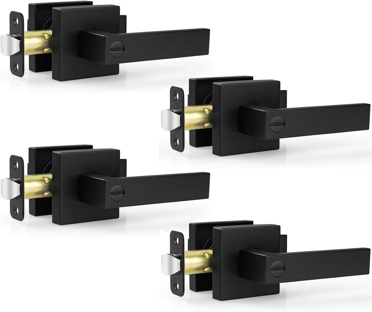Estmoon 4 Manijas de Puerta Negras con Seguro | Pomos Interiores para Dormitorio | Palancas de Privacidad sin Llave | Aleacion de Zinc Servicio Pesado