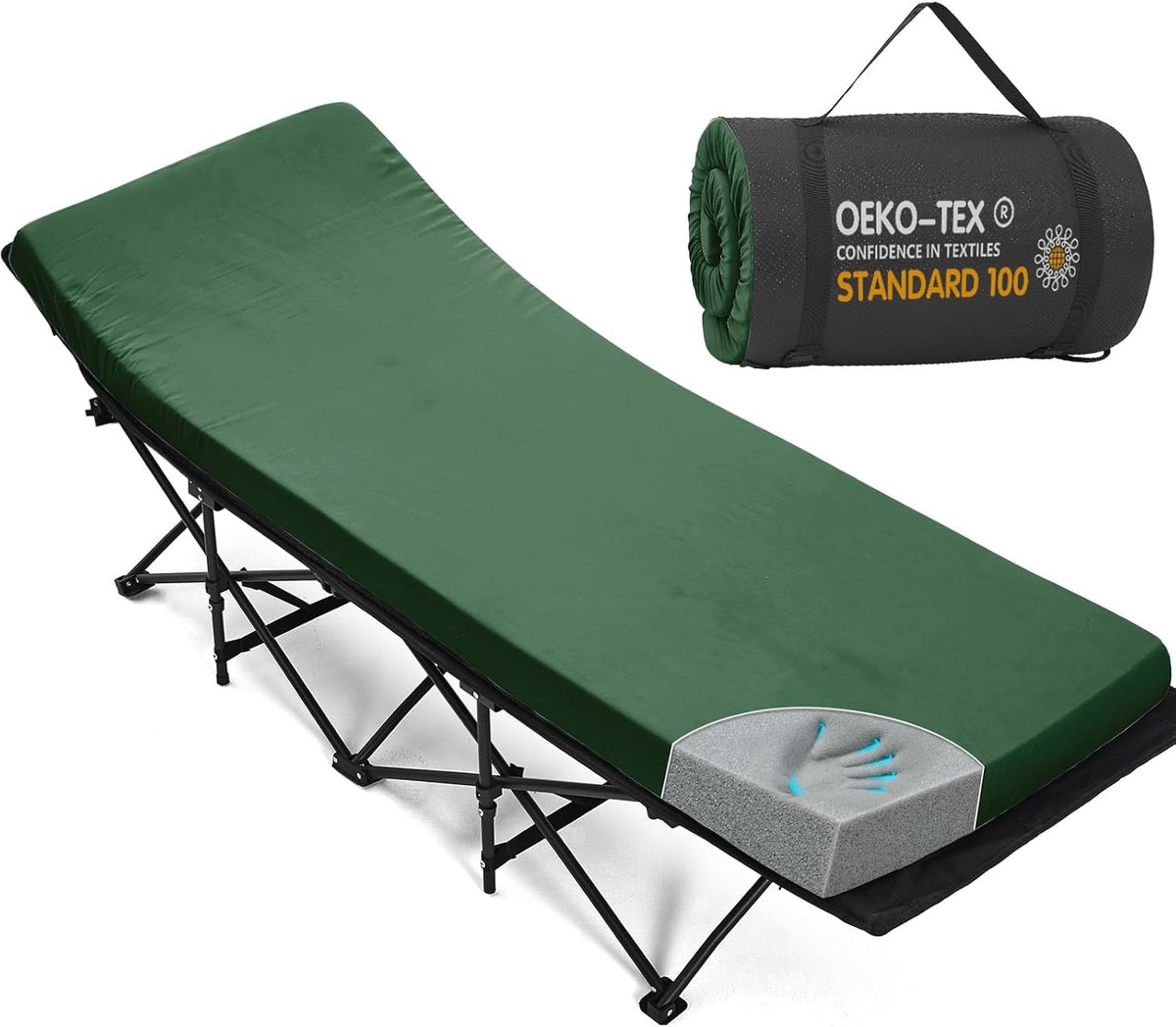 NO TRAE BOLSA-Colchoneta para catre de camping CYMULA de 5 cm (2 pulgadas) de espuma viscoelástica, colchoneta para catre plegable, equipo de camping portátil enrollable para acampar en coche, tienda de campaña de viaje, base antideslizante e impermeable