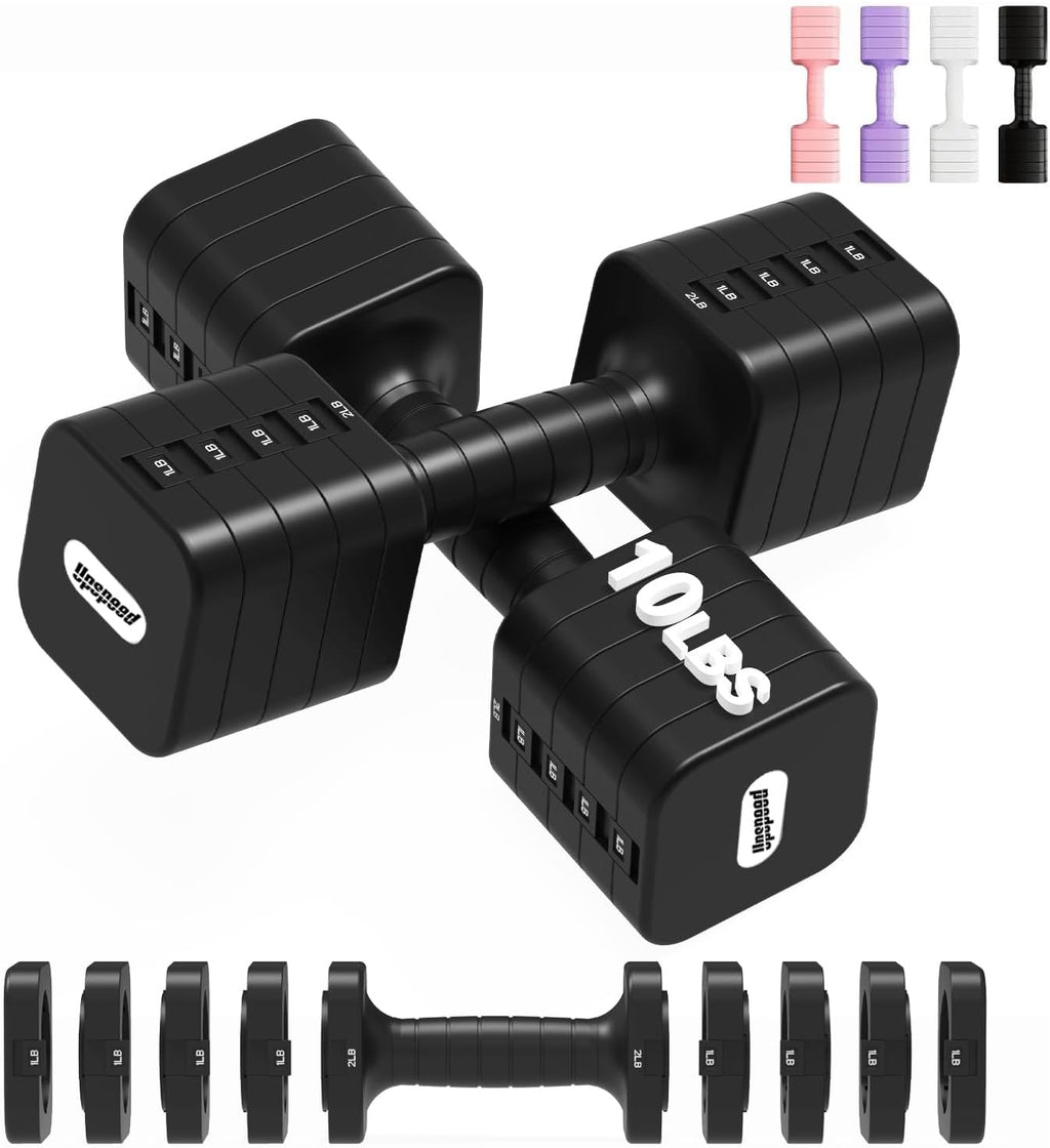 Adjustable Dumbbell Set (Pair) | 5-in-1, 2–10 lbs Each / 4–20 lbs Total | Non-Slip TPU Grip, Square Design | Home Gym