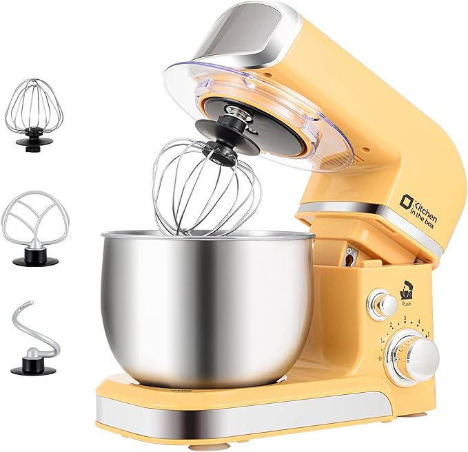 Kitchen in the box Batidora de Pie, Batidora Eléctrica Pequeña de Alimentos de 3.2 Qt, Batidora de Cocina Ligera Portátil de 6 Velocidades para Uso Diario con Batidor de Huevos, Gancho de Masa