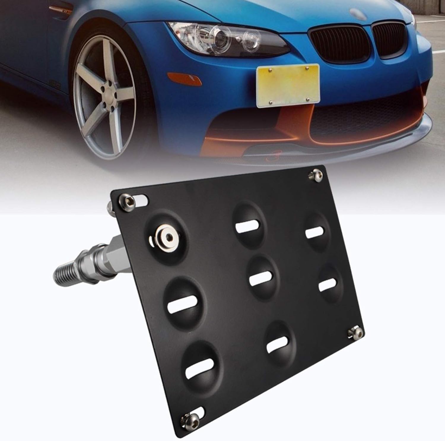 Soporte Porta Placa Delantera para BMW – Adaptador Gancho Remolque Aluminio T6061 Negro Mate | E39 E46 E90 F10 F30 y más