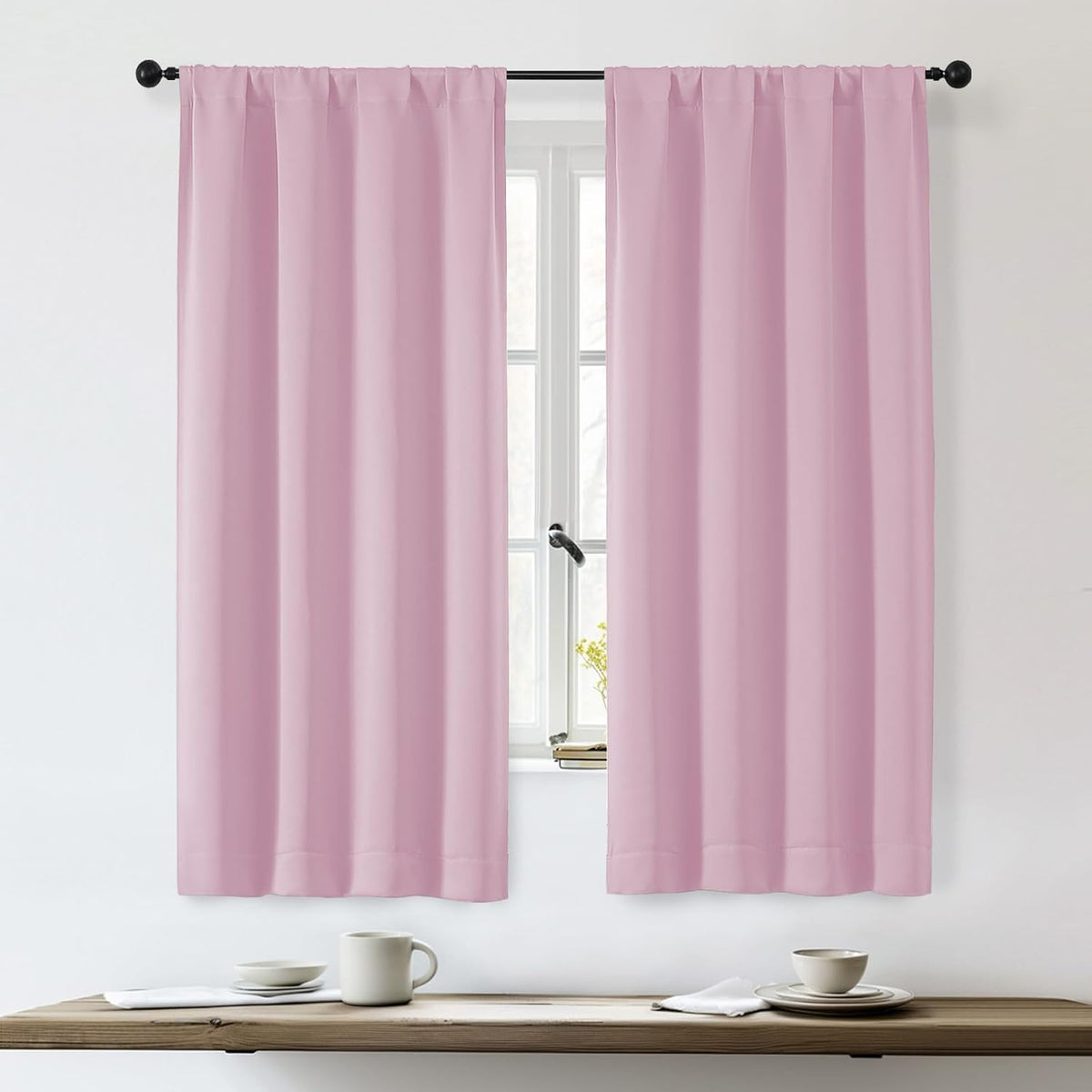 Cortinas Opacas OWENIE Sally para Dormitorio, Largo 63 Pulgadas, Juego de 2 Paneles, Aislamiento Térmico Sólido para Oscurecer la Habitación con Bolsillo para Varilla, Ancho 40 x Largo 63 Pulgadas, Rosa
