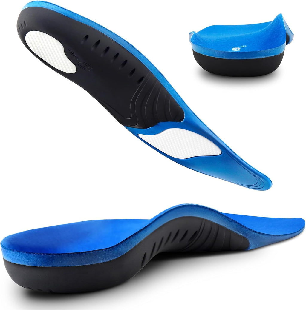 Plantillas para fascitis plantar, plantillas ortopédicas de gel para correr con soporte para arco alto (para hombres y mujeres), ideales para aliviar el dolor de pies planos, el dolor de arco, la pronación y la metatarsalgia (recortables)