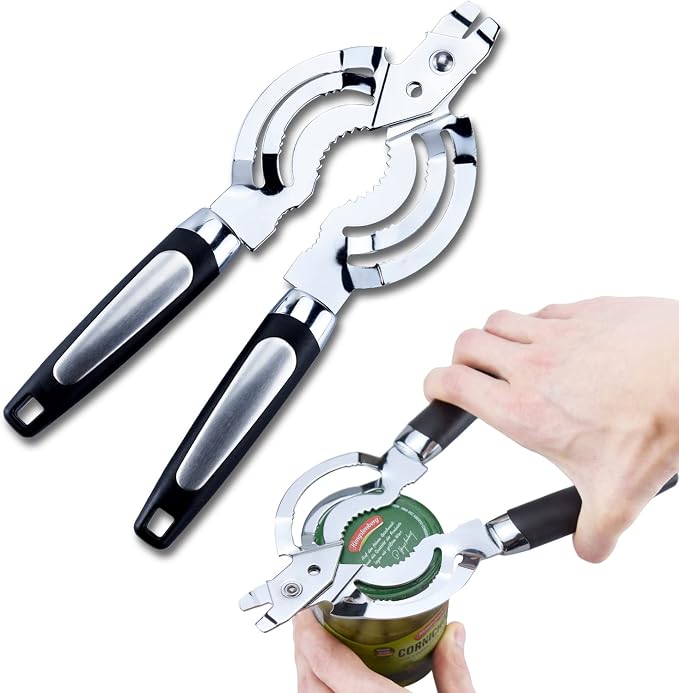 Abridor de tarros, abridor de tarros múltiples para manos débiles, abridor de tapa de tarro de acero inoxidable, abrebotellas de cerveza para manos artríticas, personas mayores con artritis