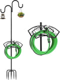 Soporte Manguera Jardín 2 en 1 Mejorado, Resistente 224 cm Independiente, Ganchos Pastores Ajustables, Almacenamiento Desmontable con Poste Comedero Pájaros