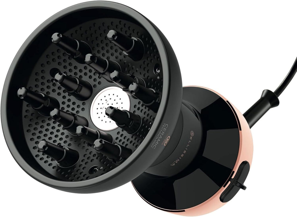 Secadora de Cabello Bellissima Diffon con Difusor de Cerámica | Para Cabello Rizado | 2 en 1 | Reduce el Frizz, Define Rizos y da Volumen | Ligera y Compacta