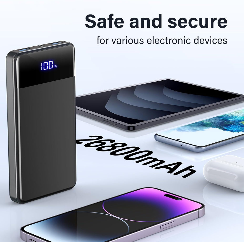 Power Bank Portátil Lilio 60,000 mAh con Carga Rápida de 22.5W – Batería Externa de Alta Capacidad para Smartphones y Dispositivos | Color Negro