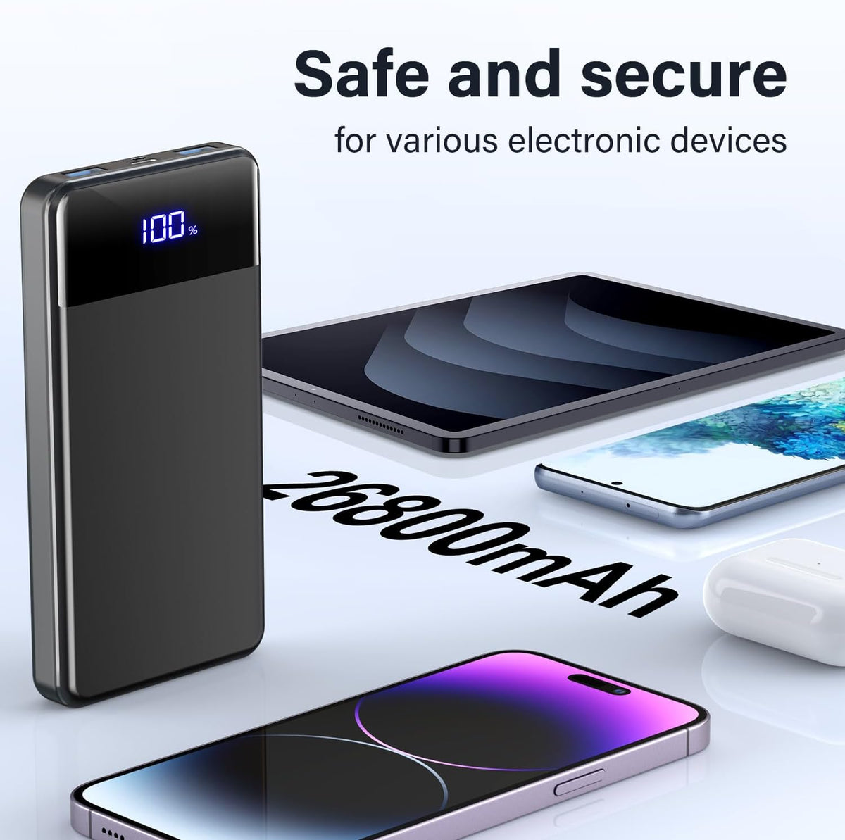 Power Bank Portátil Lilio 60,000 mAh con Carga Rápida de 22.5W – Batería Externa de Alta Capacidad para Smartphones y Dispositivos | Color Negro