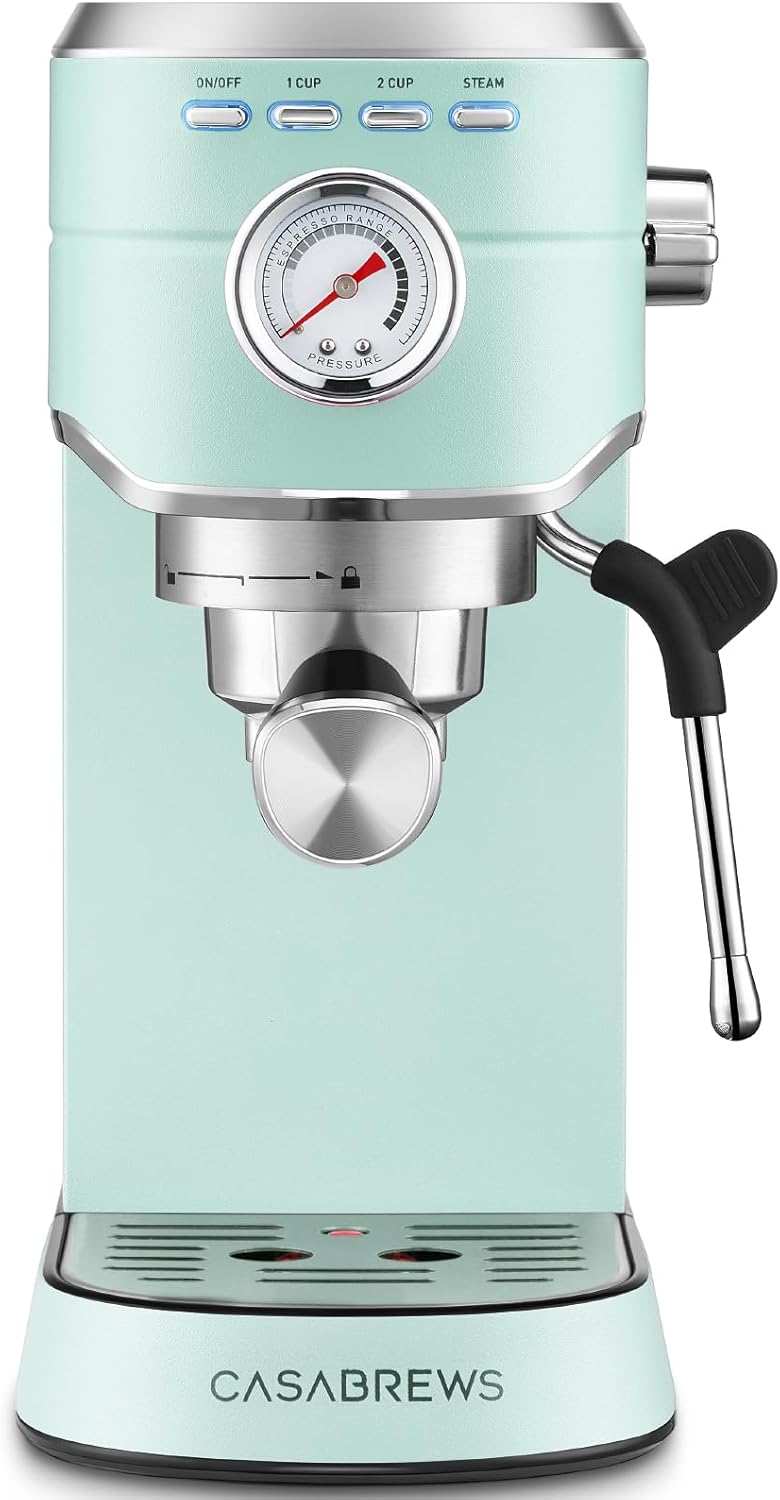 Cafetera espresso CASABREWS CM5418 de 20 bares, capuchino con vaporizador de leche, de acero inoxidable, ideal para abuela, esposa o novia, color verde pastel. 