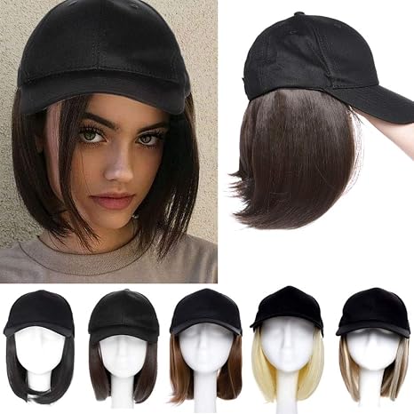 Gorra de Béisbol con Extensiones de Cabello Sintético Lacio – Peluca Integrada Ajustable