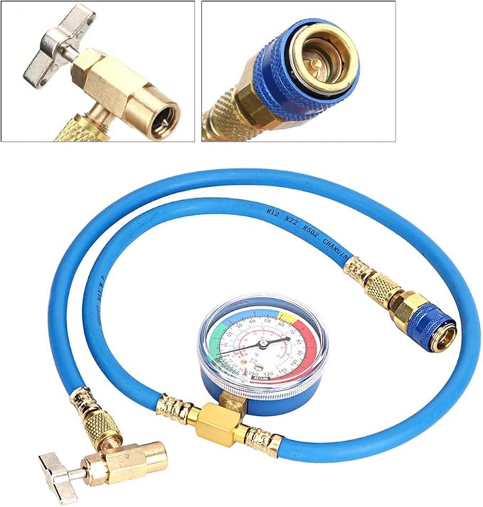 Kit de Manguera de Carga de Refrigerante R134A para Aire Acondicionado de Coche – con Manómetro e Indicador de Presión