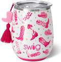 Copa de Vino Térmica Swig Life 14oz — Tumbler Acero Inoxidable con Tapa, Diseño Cowgirl "Let's Go Girls", Regalo Despedida y Cumpleaños