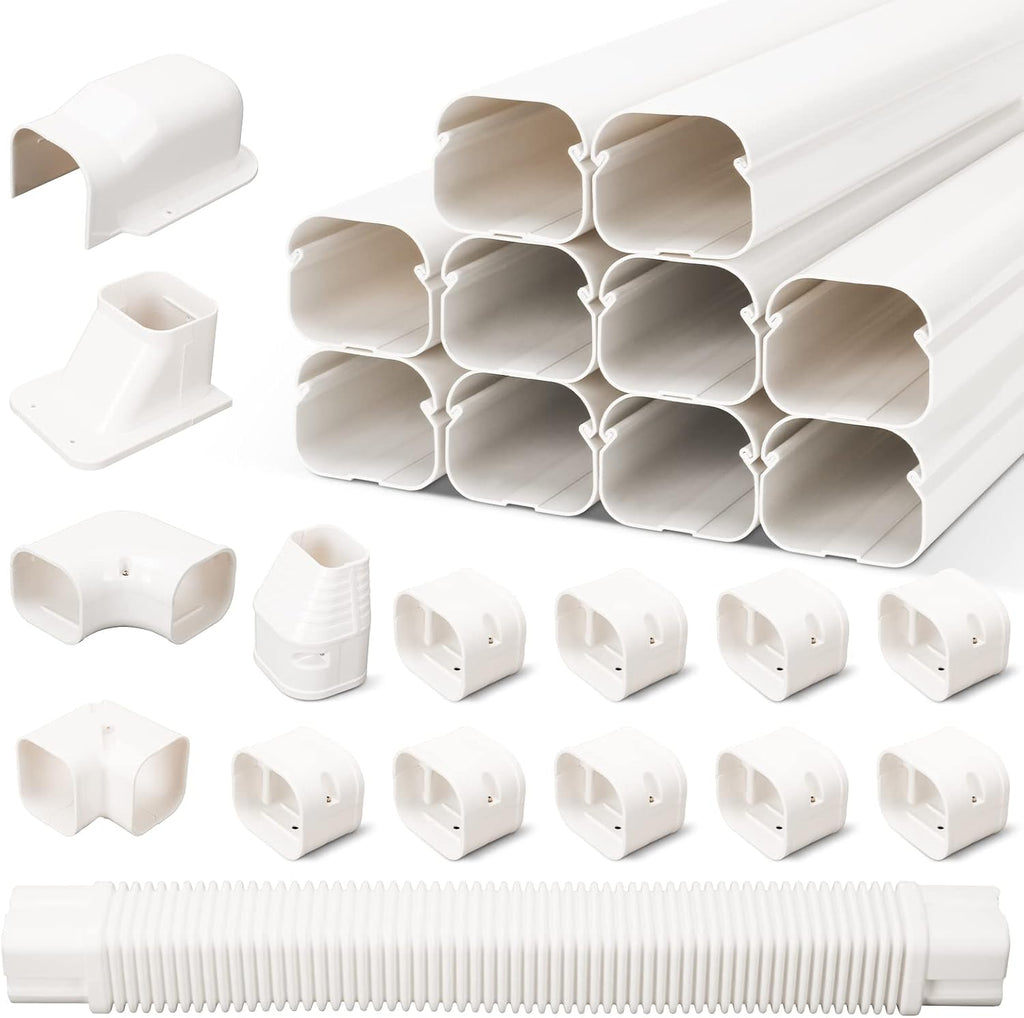 Kit de cubierta para tuberías de mini split BEWAVE, kit de cubierta decorativa de PVC para tuberías de aires acondicionados y bombas de calor mini split, 7,6 cm de ancho x 4,9 m de largo.
