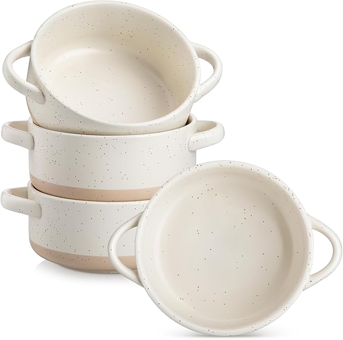 Bowls de Sopa Francesa vancasso Sabine con Asas – Set de 2 Tazones 30 Oz Aptos para Horno, Color Crema