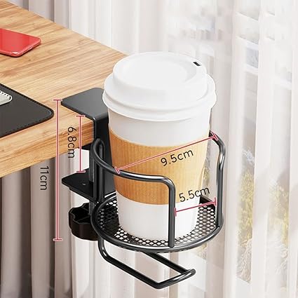 Portavasos Giratorio 360° para Escritorio – Abrazadera sin Taladro, Antiderrame