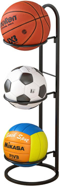 AGTEK Estante para Balones | Organizador de Garaje con 3 Canastas | Almacenamiento de Equipo Deportivo para Basketball, Futbol y Soccer | Negro